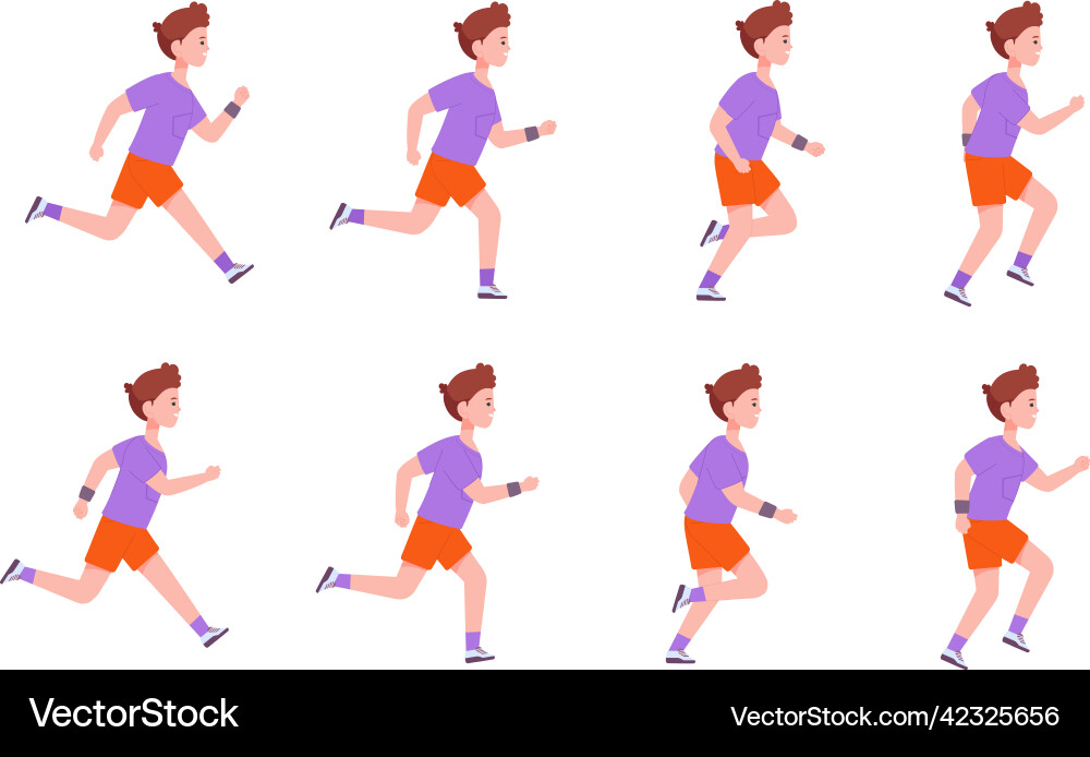 Running boy sequence little man run steps vector image