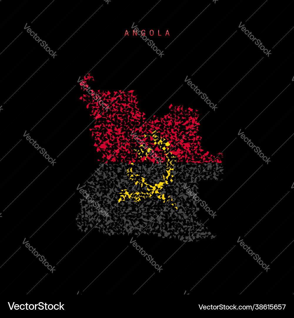 Angola flag map chaotic particles pattern Angola flag map chaotic particles pattern Vector Image