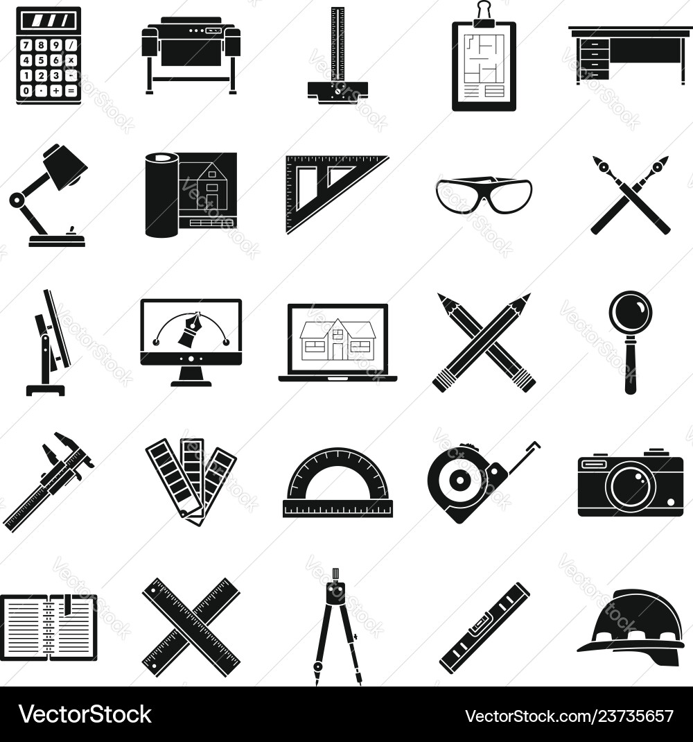 Architect tool icons set simple style Architect tool icons set simple style vector image