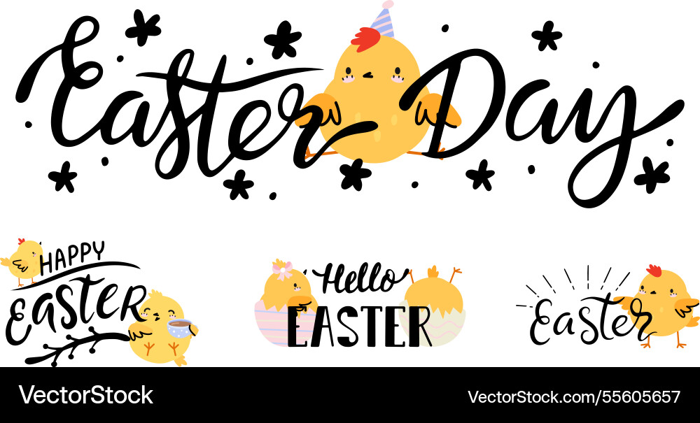Easter handwriting phrases with cute yellow Easter handwriting phrases with cute yellow vector image