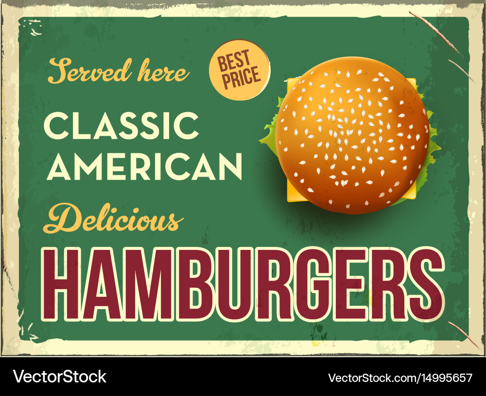 Retro Metal Hamburger Sign Vector Image