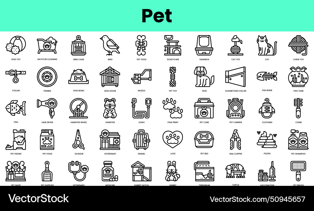 Set of pet icons linear style icon bundle Set of pet icons linear style icon bundle vector image