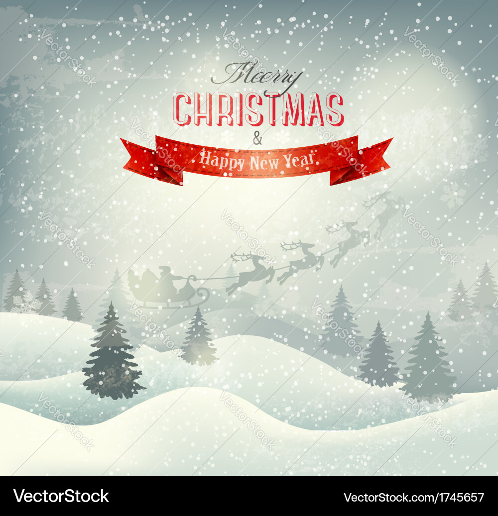 Winter Christmas Landscape with Santa Sleigh Vector Image