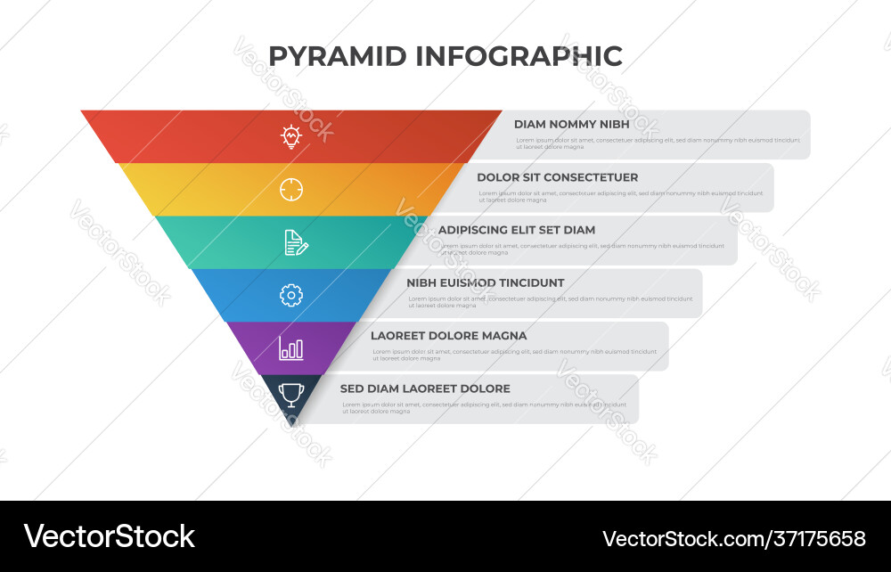 6 points pyramid list diagram triangle 6 points pyramid list diagram triangle vector image