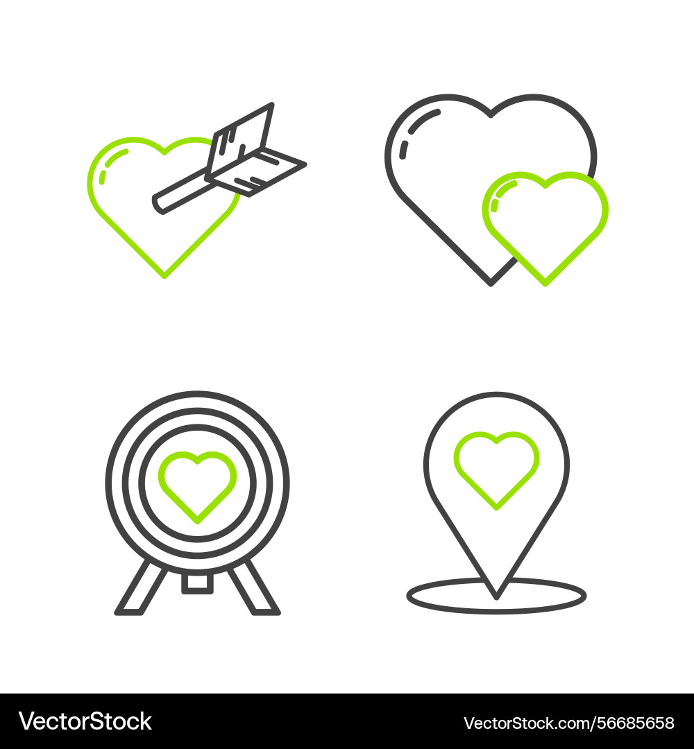 Set line map pointer with heart the center Set line map pointer with heart the center vector image