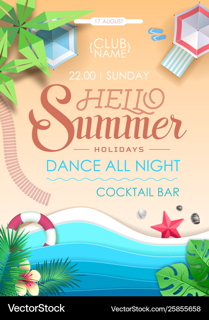 Summer beach party poster top view Summer beach party poster top view vector image