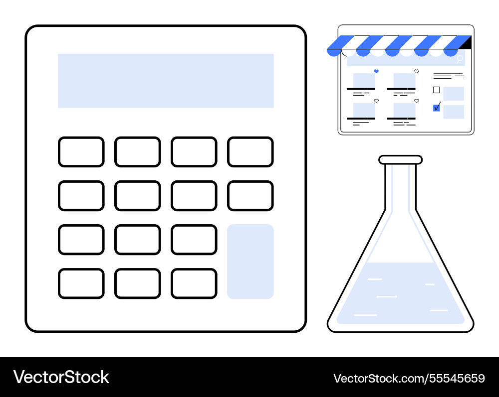 Calculator web page and laboratory flask Vector Image