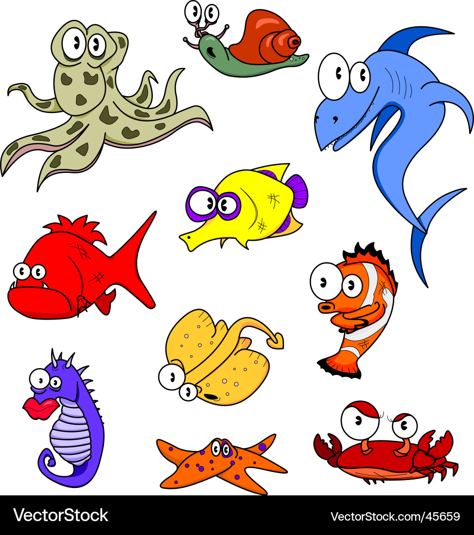 Cute Cartoon Sea Animals Vector Image