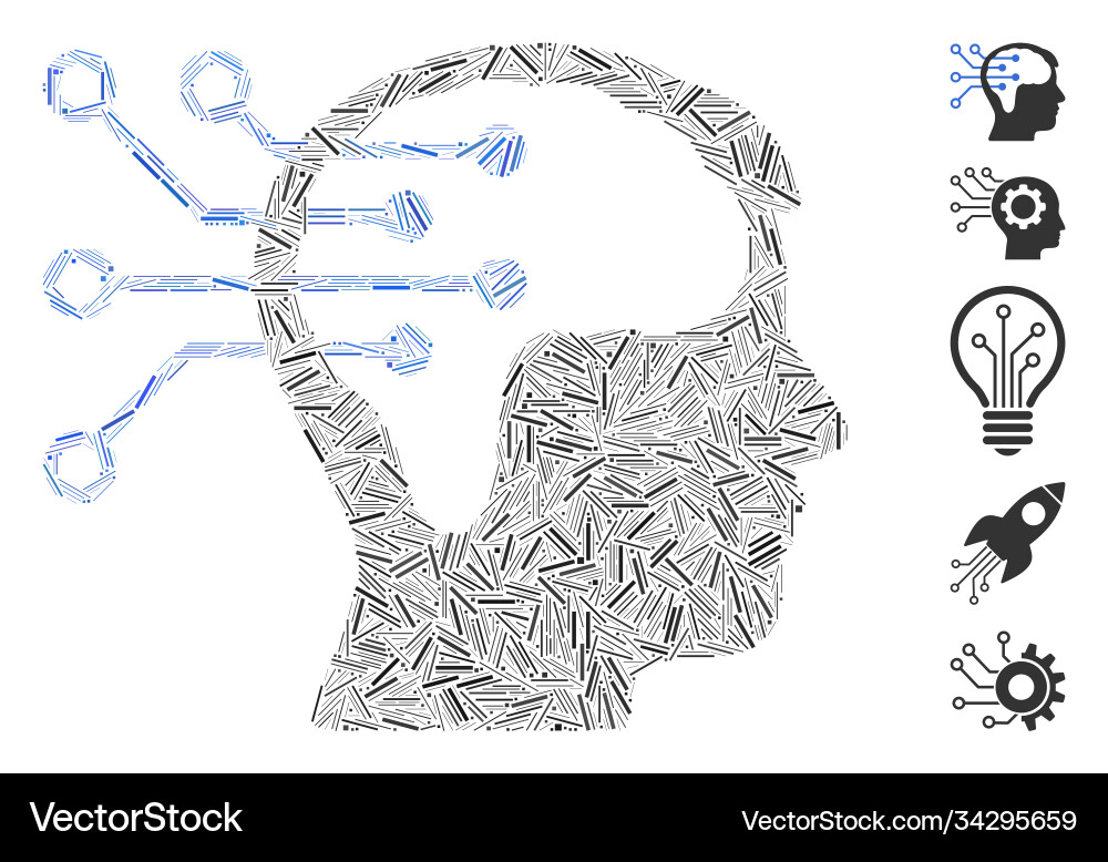 Dash collage neural interface circuit icon Vector Image