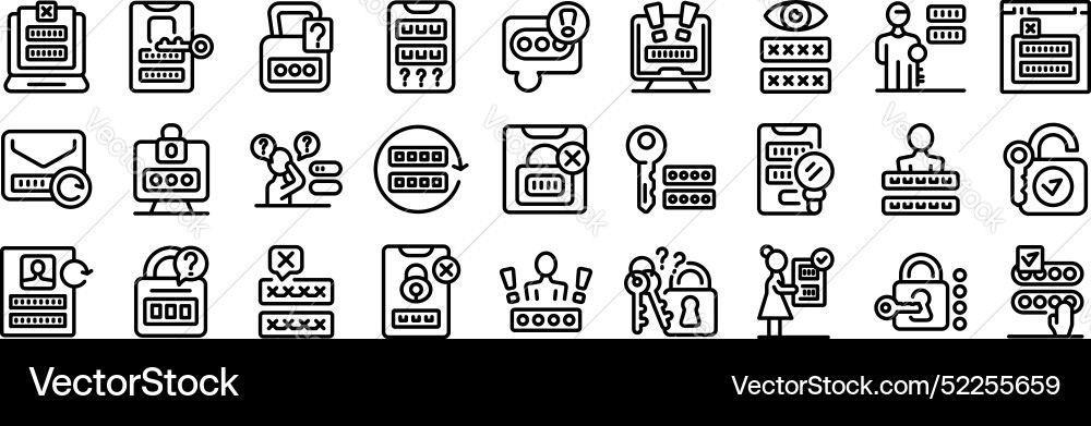 Forgot password icons set people using passwords Vector Image