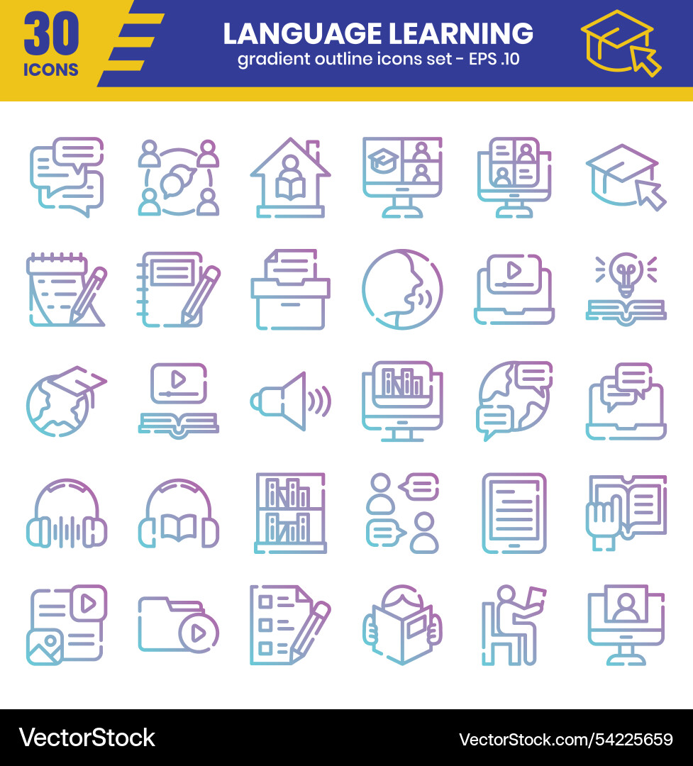 Language learning gradient outline icon set Vector Image