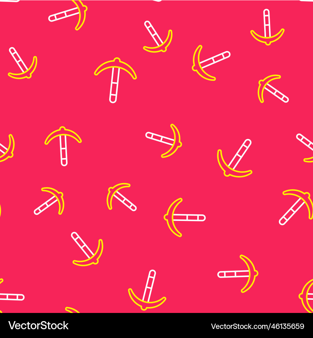 Line pickaxe icon isolated seamless pattern on red Line pickaxe icon isolated seamless pattern on red Vector Image