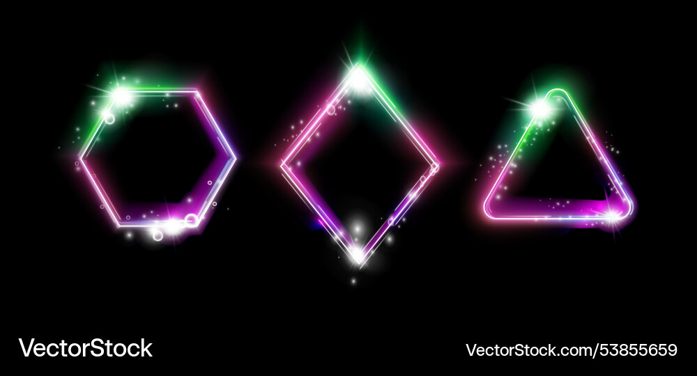 Magic neon frame realistic triangular shapes Vector Image