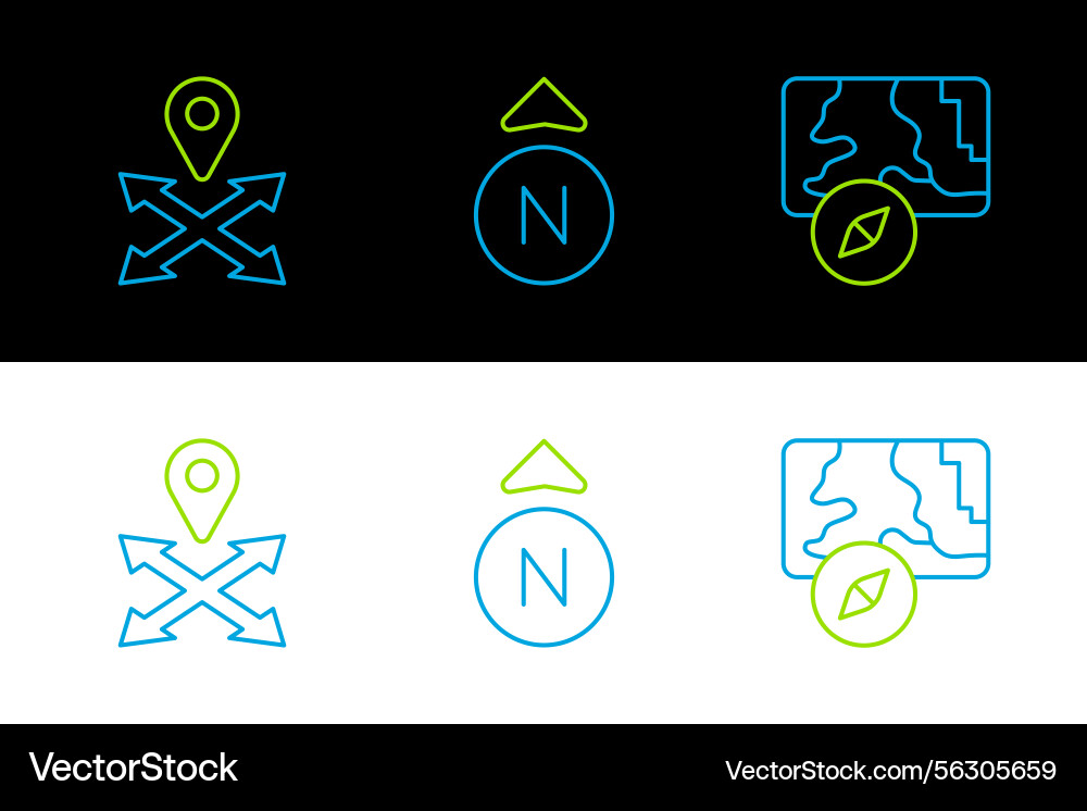 Set line city map navigation location and compass Set line city map navigation location and compass vector image