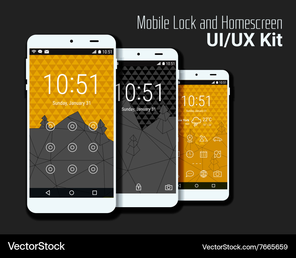 Triangular geometric ui screens mockup kit vector image