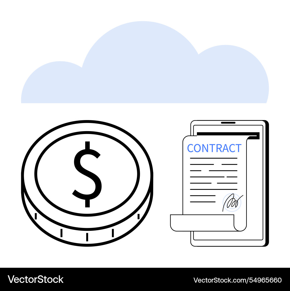 Cloud technology connecting digital contracts Cloud technology connecting digital contracts Vector Image