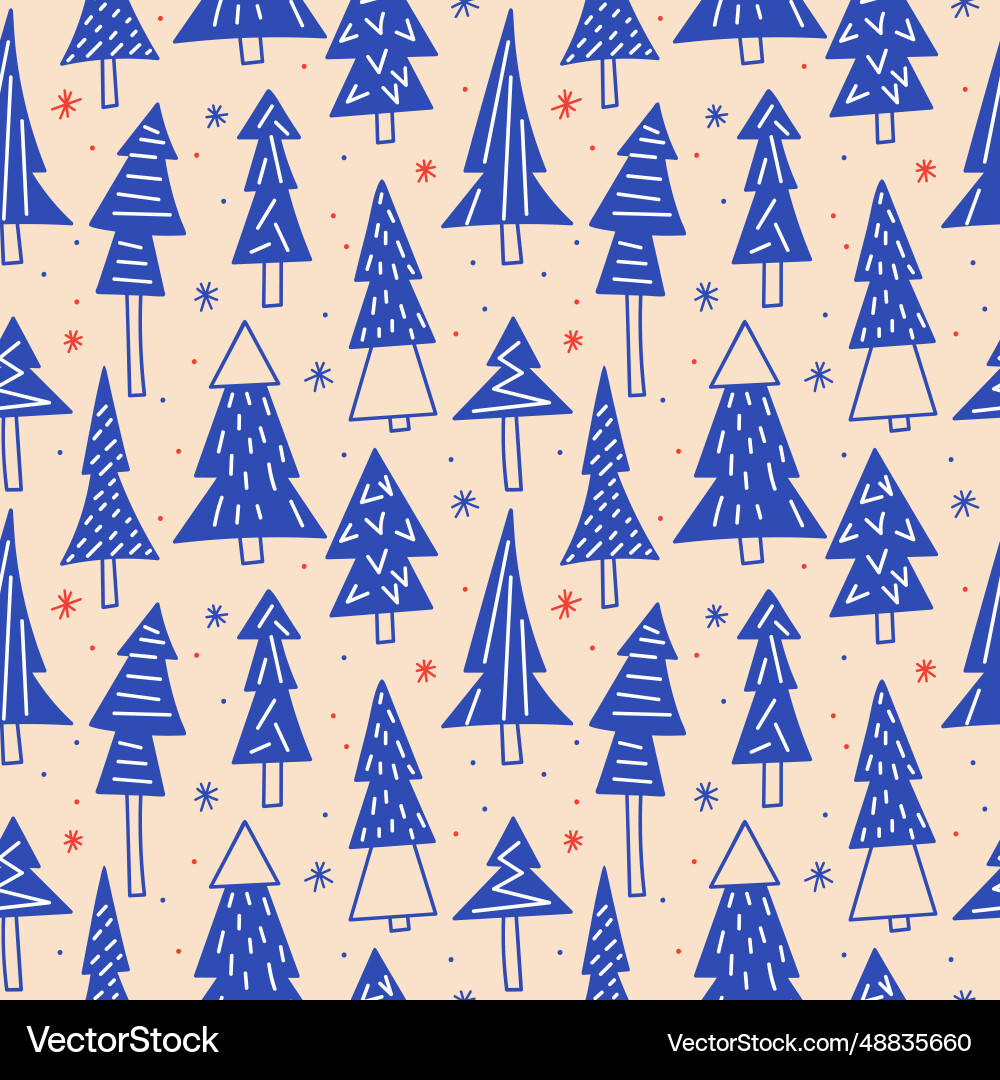 Seamless pattern with various trees snowflakes Seamless pattern with various trees snowflakes Vector Image