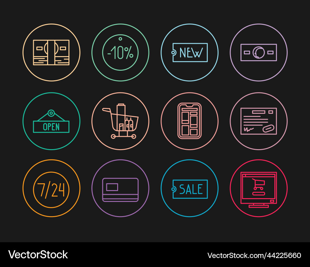 Set line shopping cart on computer price tag Set line shopping cart on computer price tag Vector Image
