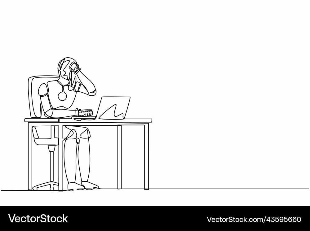 Single continuous line drawing robot employee Single continuous line drawing robot employee Vector Image