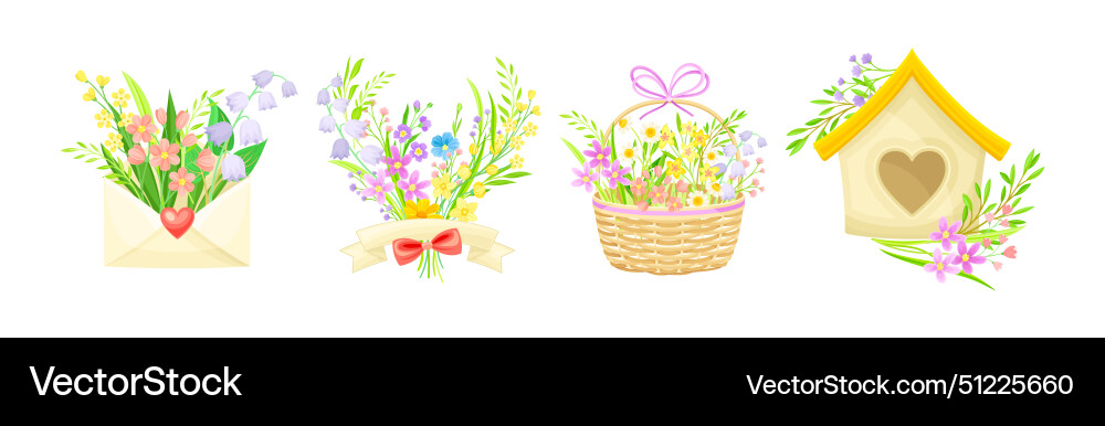 Spring floral composition with blooming flora vector image