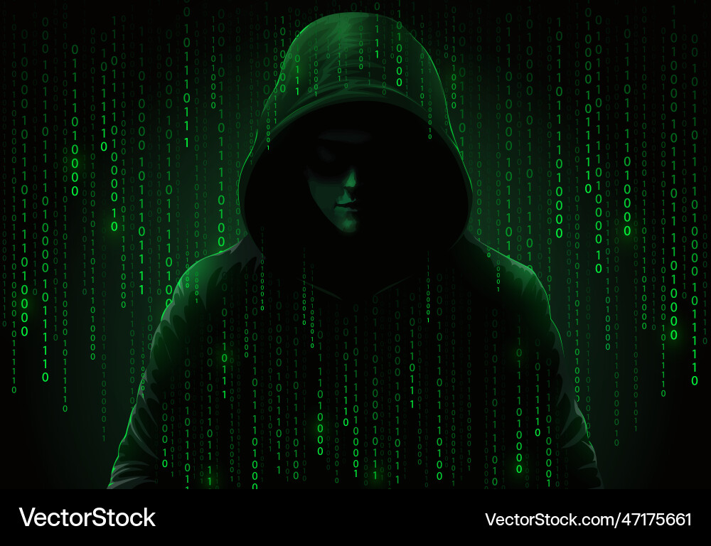 Computer hacker in hoodie obscured dark face Computer hacker in hoodie obscured dark face vector image