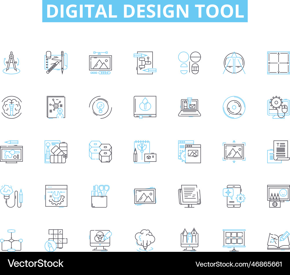 Digital design tool linear icons set photoshop Vector Image