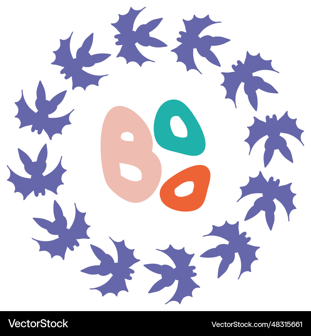 Halloween print with bats circle frame and text Halloween print with bats circle frame and text Vector Image