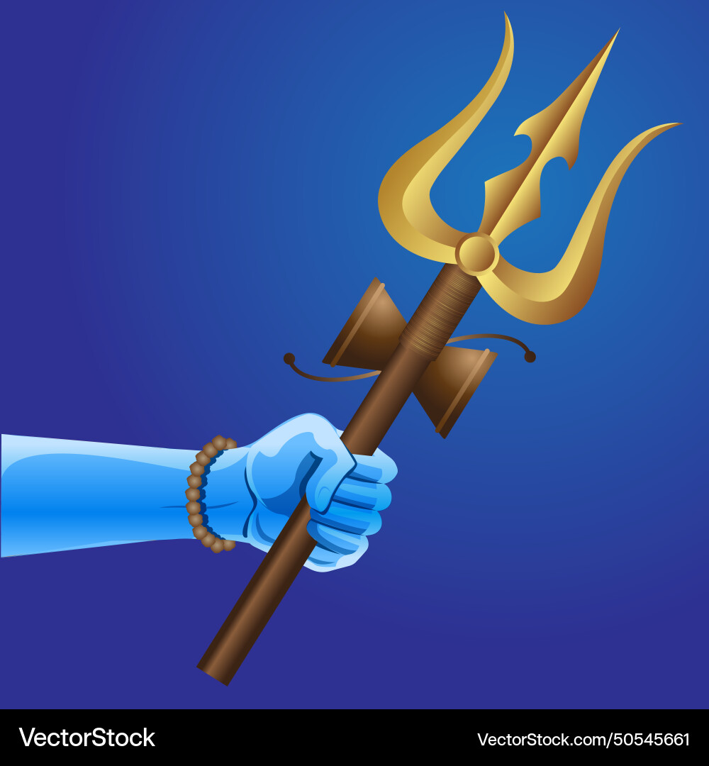 Lord shiva weapon golden trishul in hand vector image