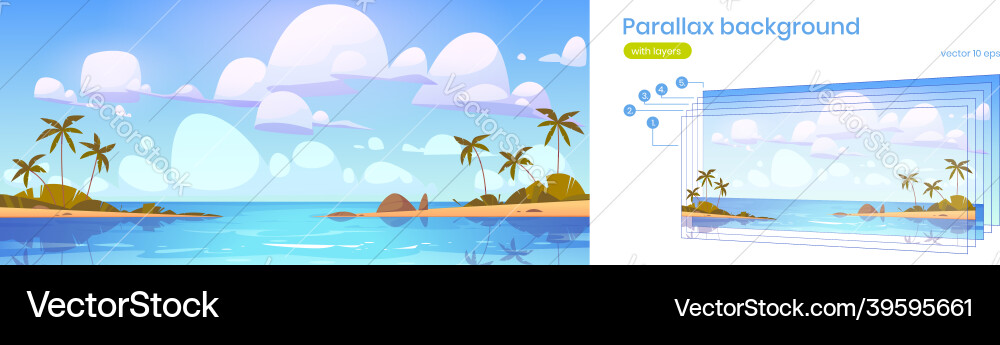 Parallax Hintergrund mit tropischer Meeresbucht Parallax Hintergrund mit tropischer Meeresbucht vektorbild
