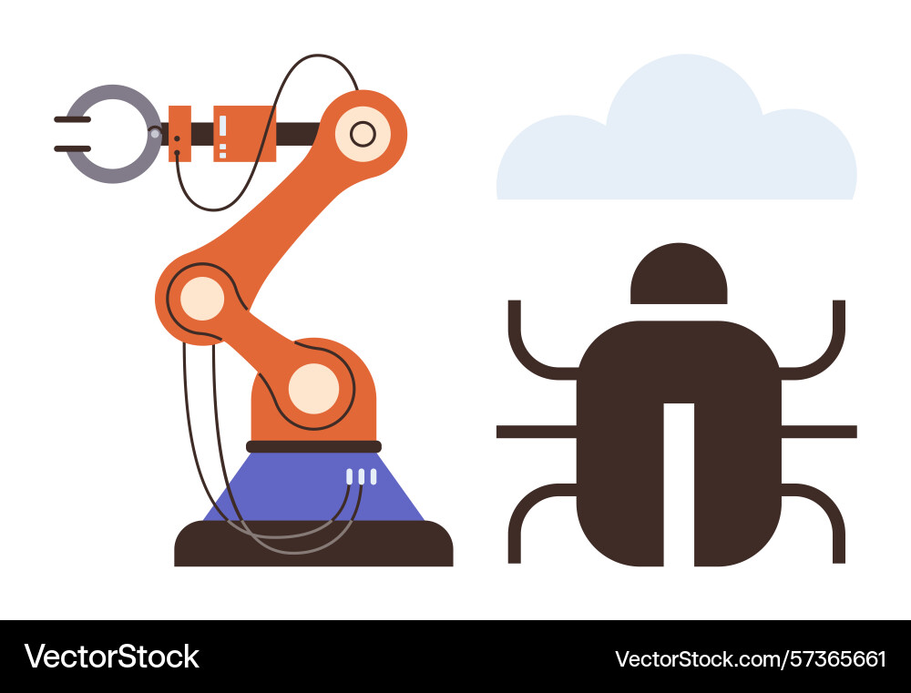 Robotic arm and bug representing technology vector image