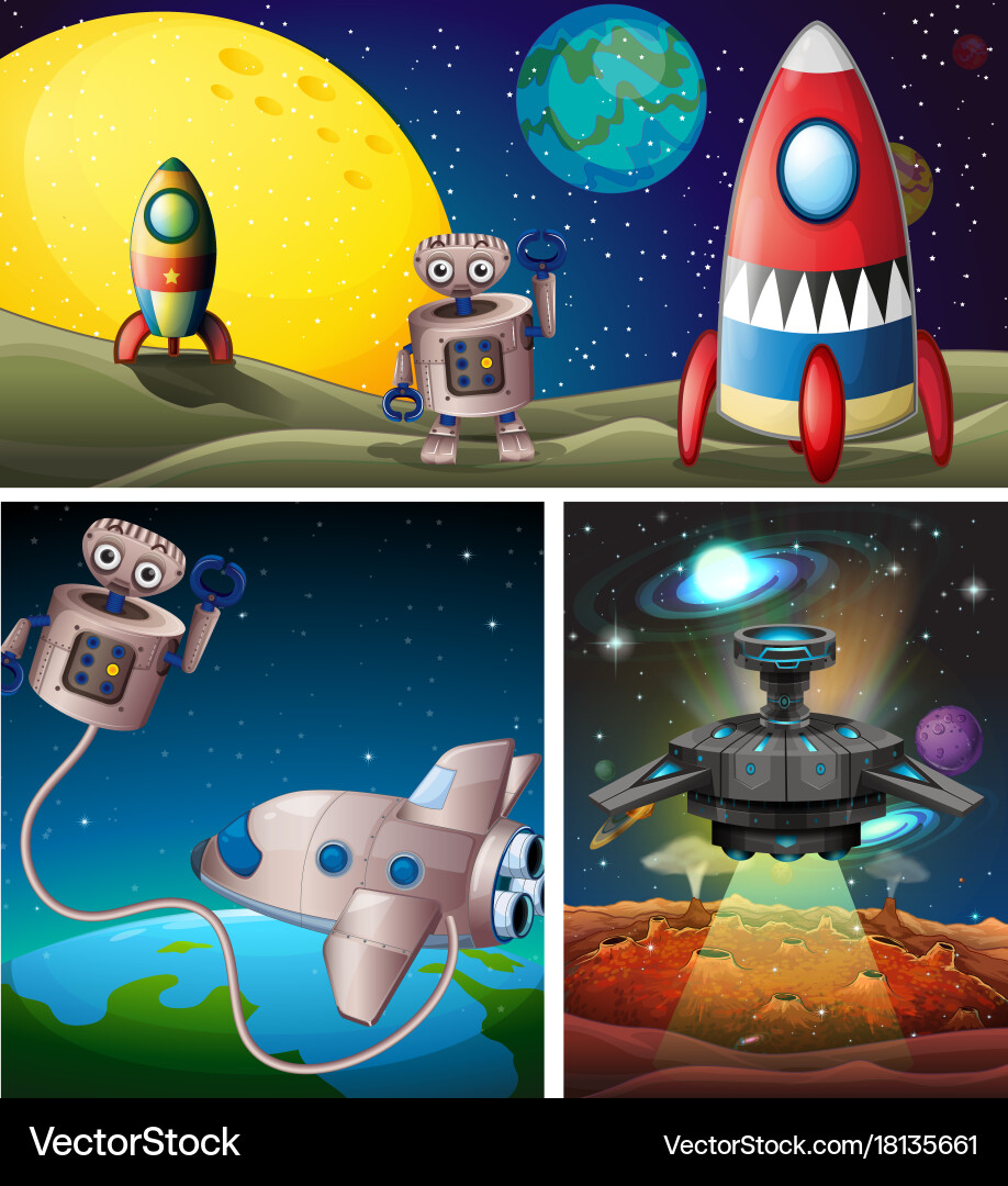 Rocket Scenes in Space Vector Image