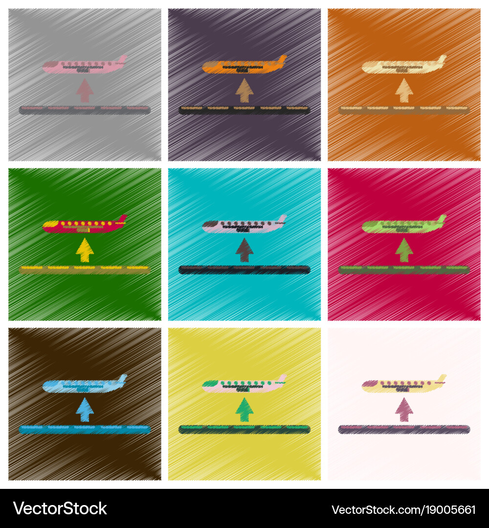 Set of flat icons in shading style plane takeoff Vector Image