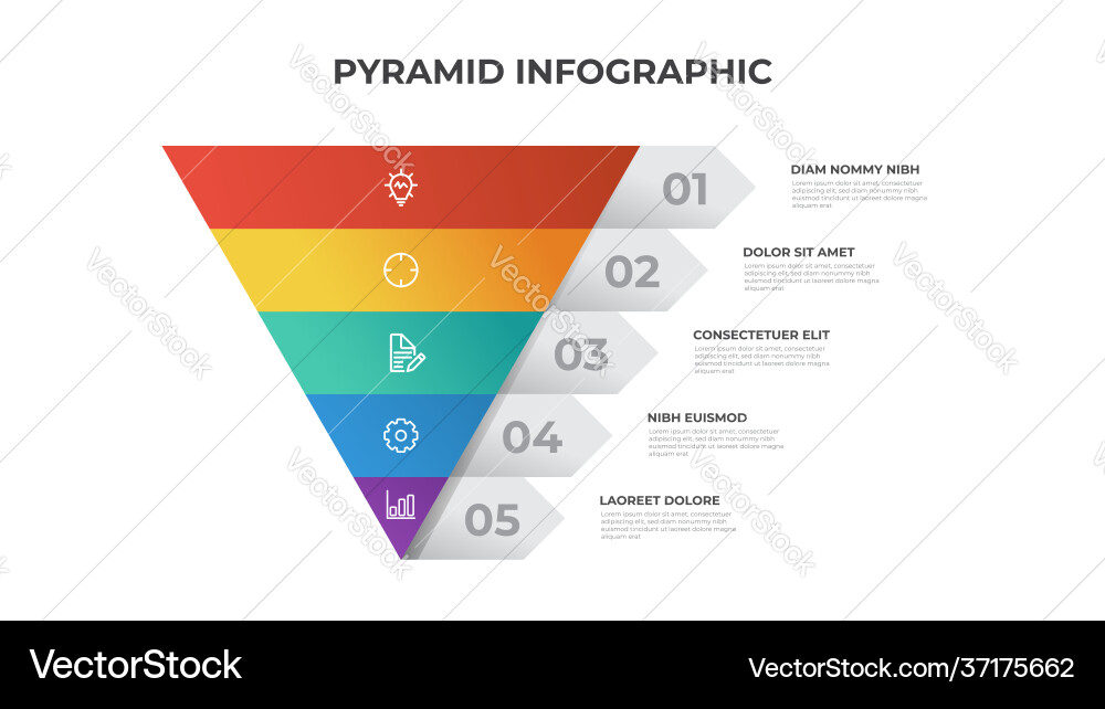 5 points pyramid list diagram triangle 5 points pyramid list diagram triangle vector image