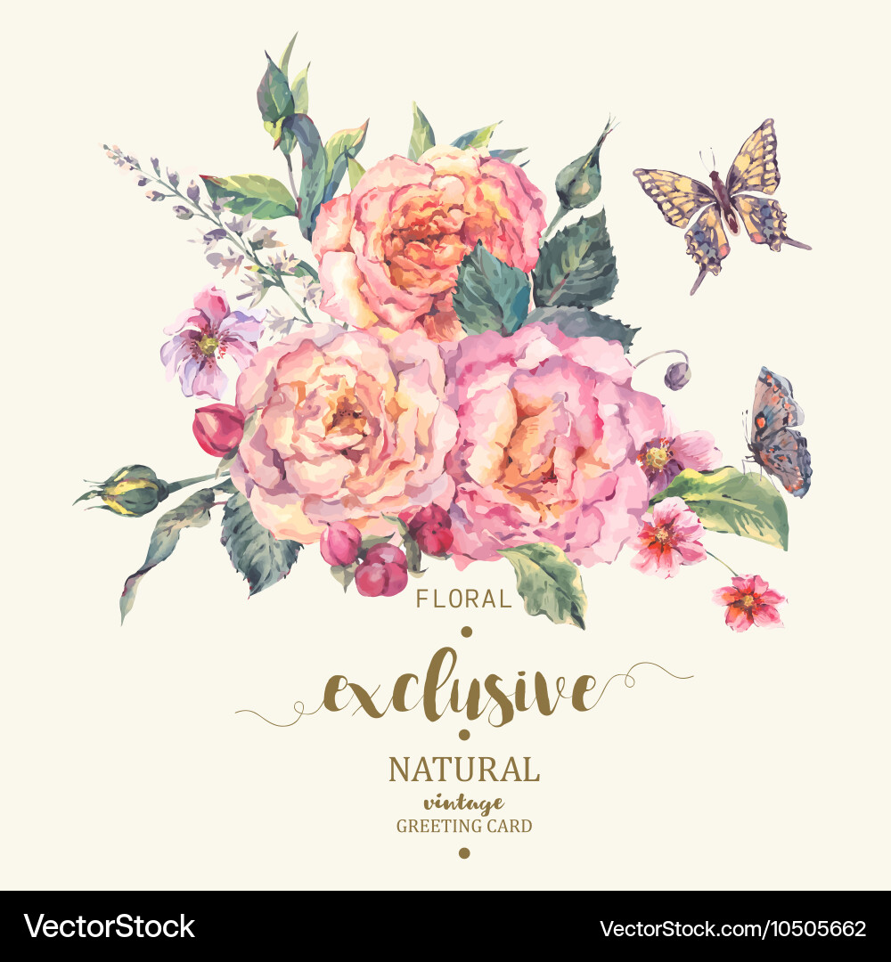 Vintage Floral Rose Card Royalty Free Vector Image