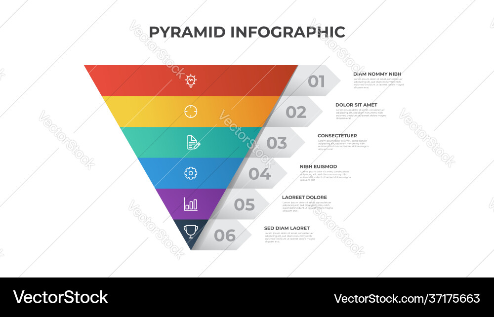 5 points pyramid list diagram triangle 5 points pyramid list diagram triangle vector image