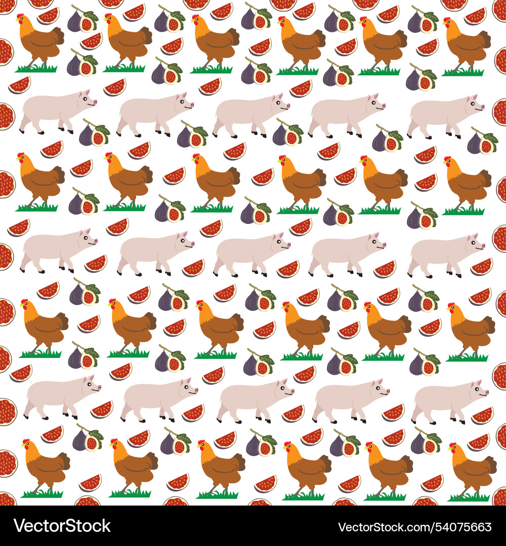 Chicken pig with fruit as a pattern background Chicken pig with fruit as a pattern background vector image