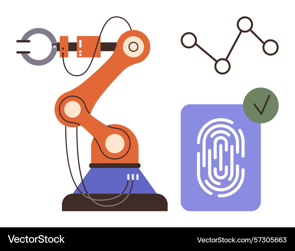 Robotic arm with fingerprint scanner and data Robotic arm with fingerprint scanner and data vector image