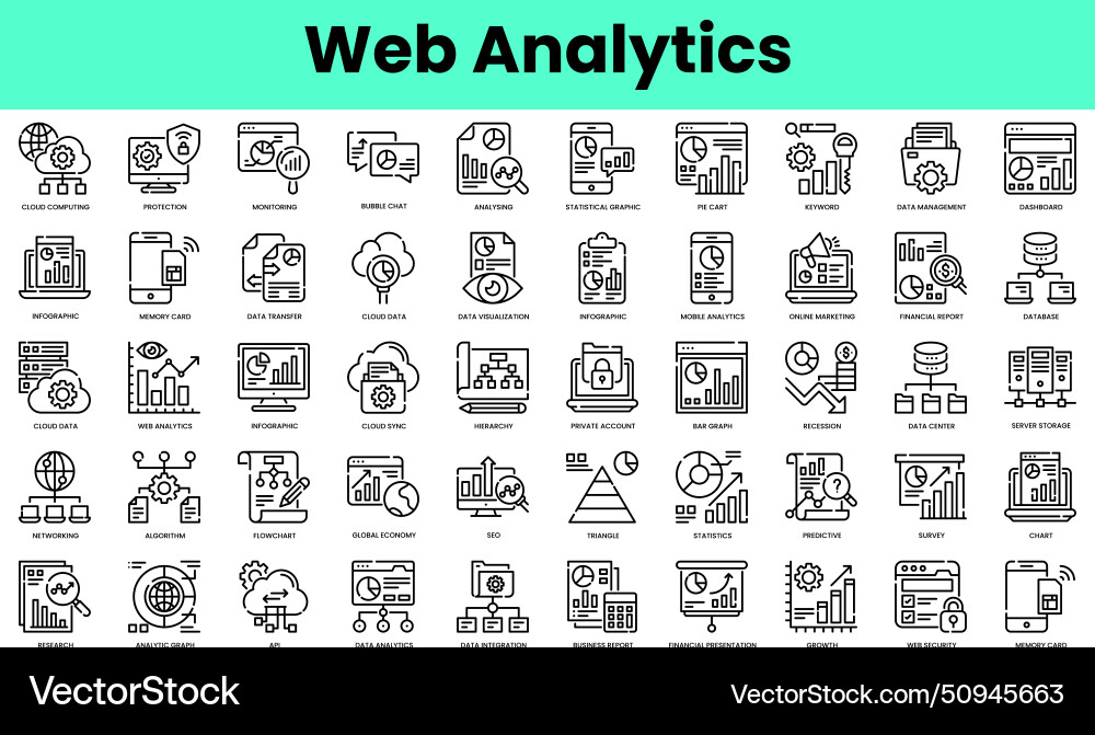 Set of web analytics icons linear style icon Set of web analytics icons linear style icon vector image