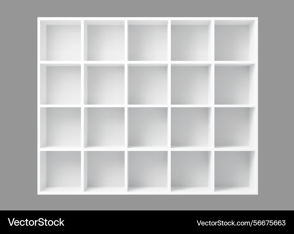White empty bookshelf realistic 3d mockup White empty bookshelf realistic 3d mockup vector image