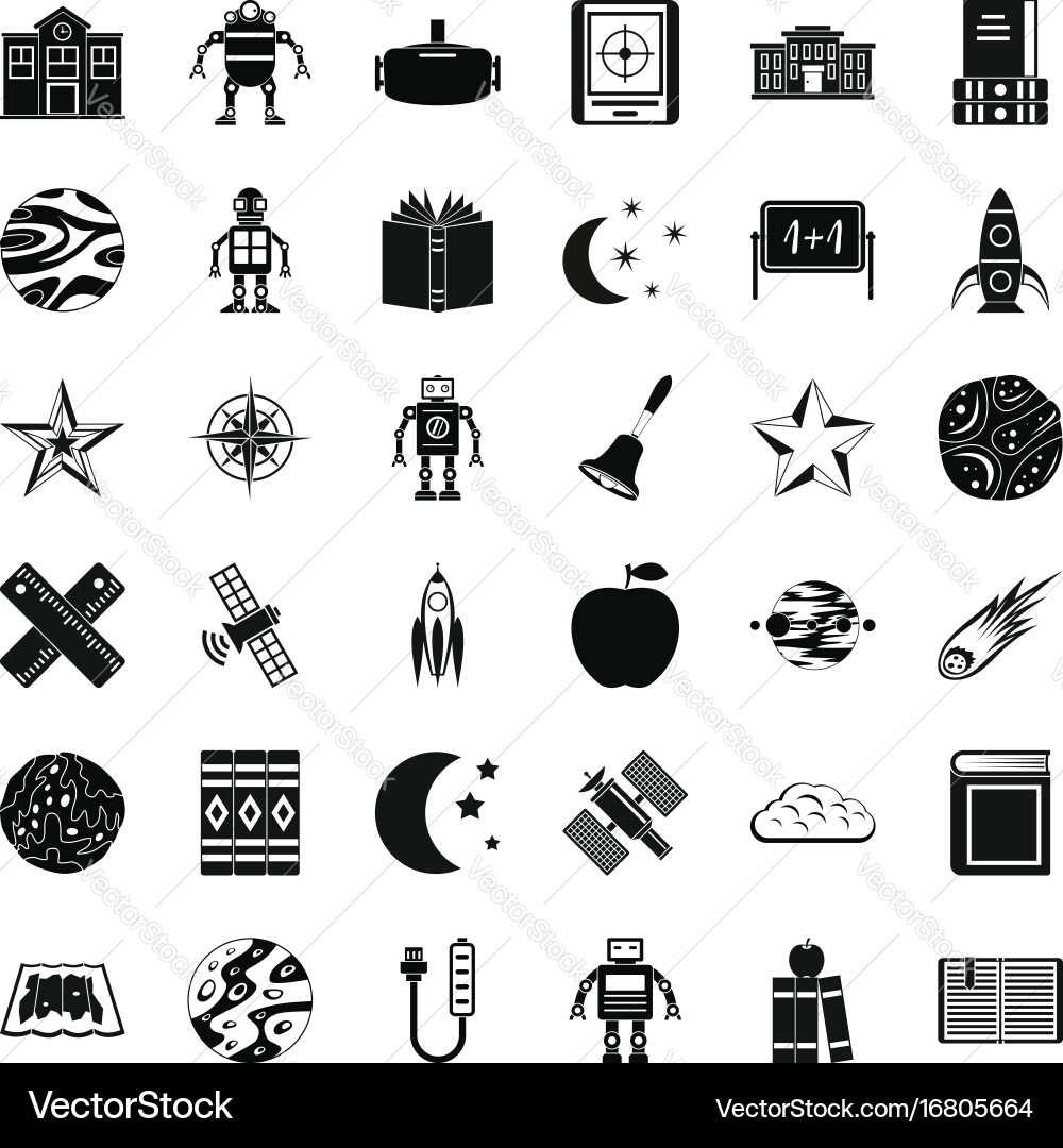 Astronomy robot icons set simple style vector image