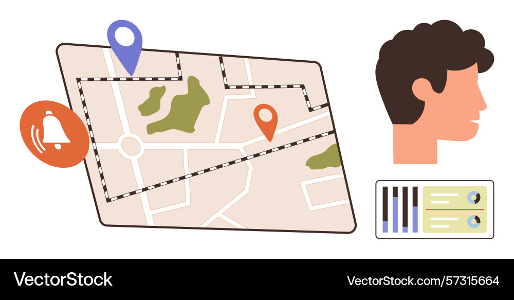 Navigation map with location pins profile view Navigation map with location pins profile view vector image