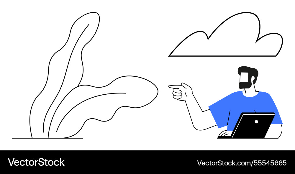 Man gesturing towards cloud while working Man gesturing towards cloud while working vector image