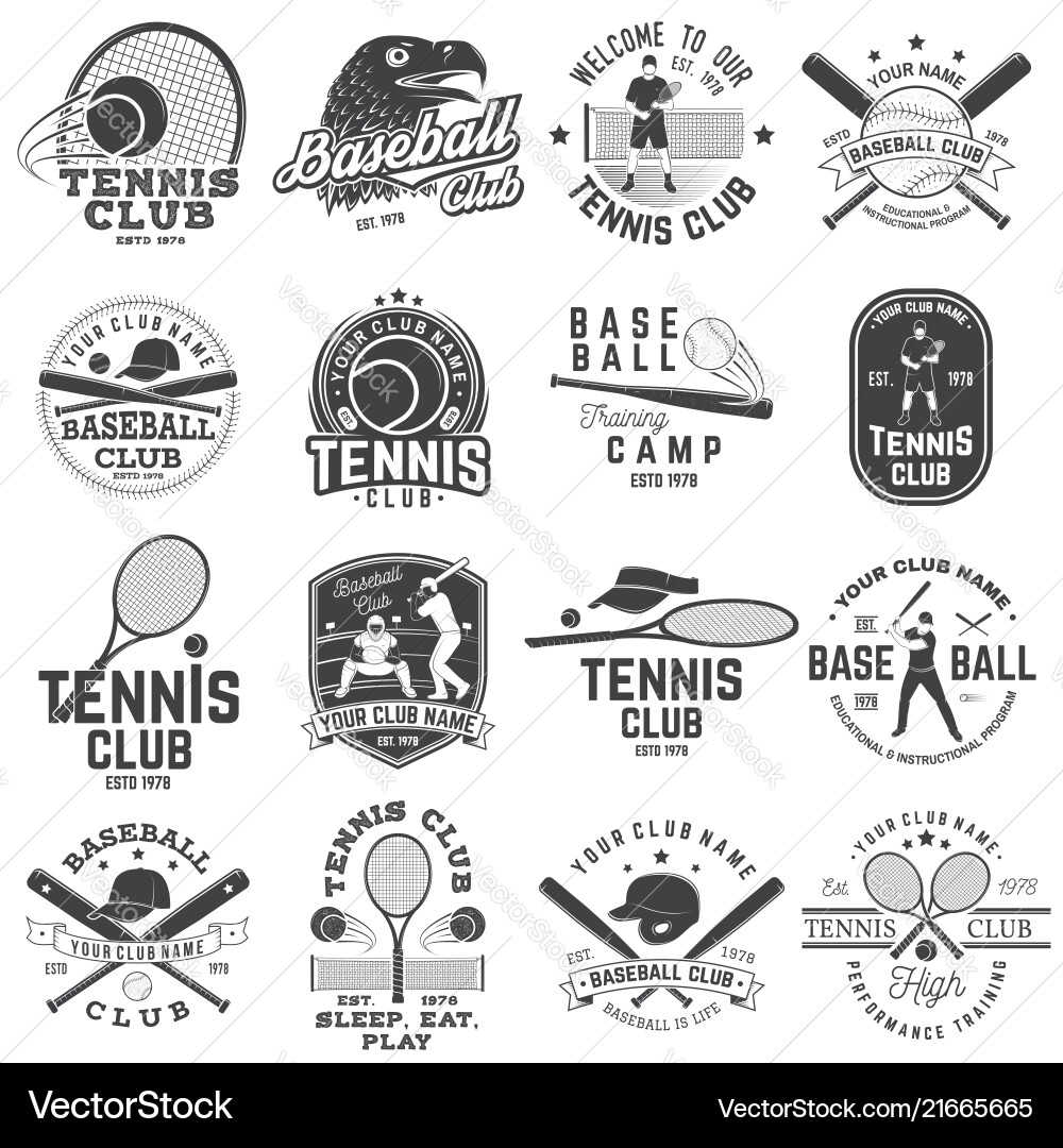 Set of baseball and tennis club badge Set of baseball and tennis club badge vector image