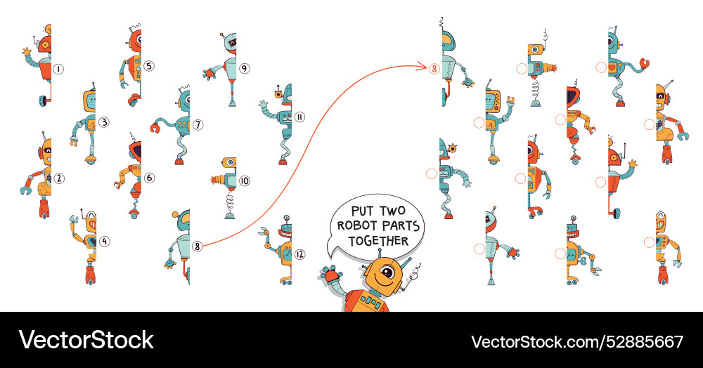 Connect robot fragments correctly put the two vector image