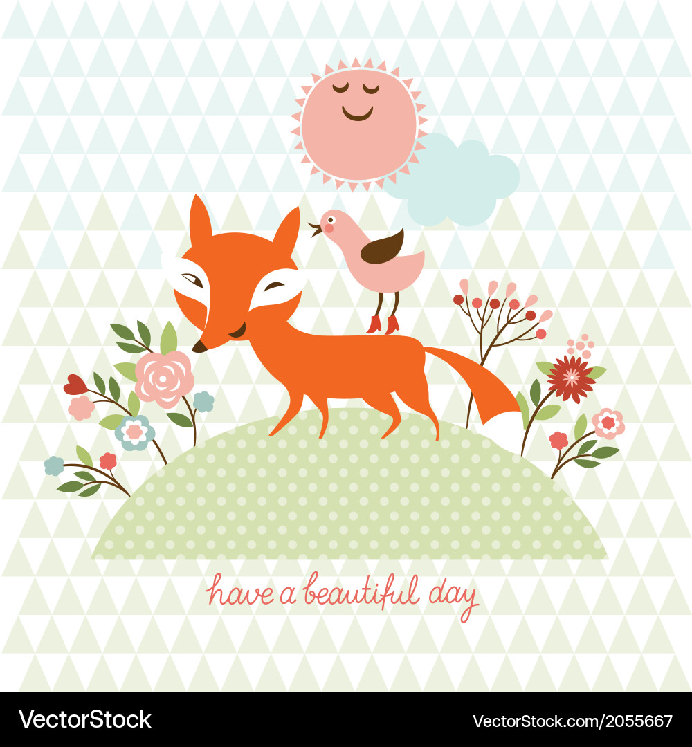 Cute Fox and Bird Celebration Vector Image