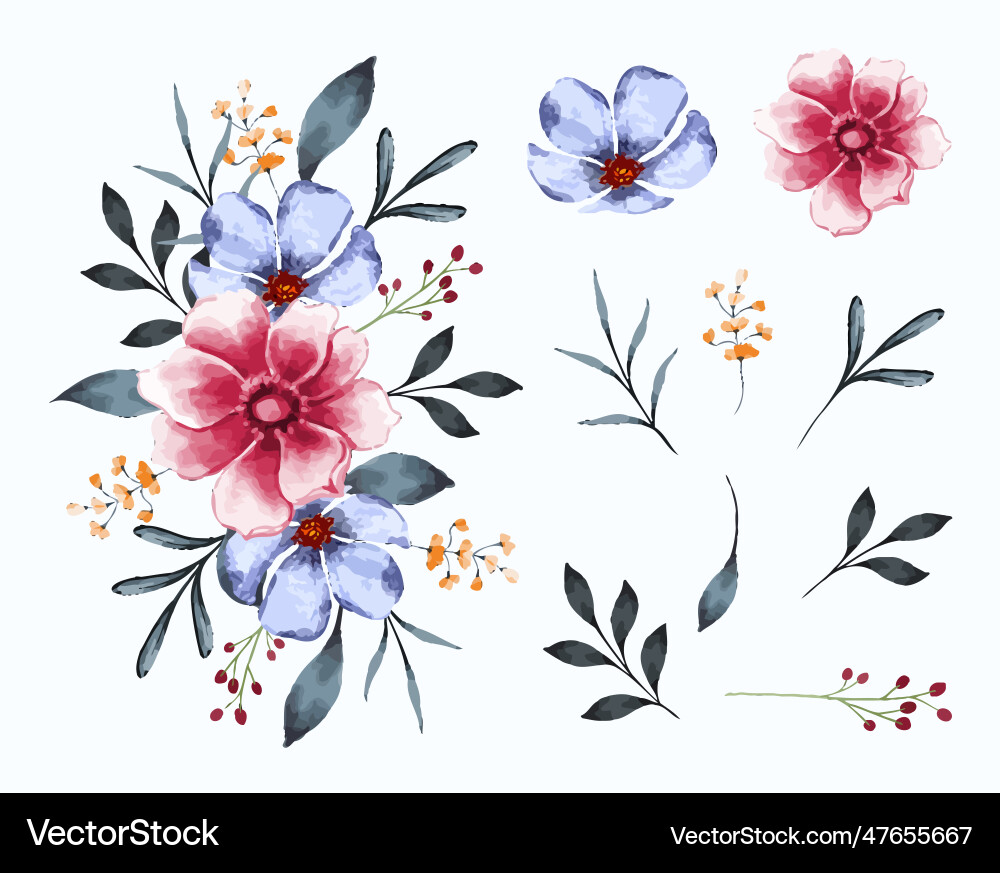 Isolierte Blumenstrauß und Blätter für Blumen Isolierte Blumenstrauß und Blätter für Blumen vektorbild