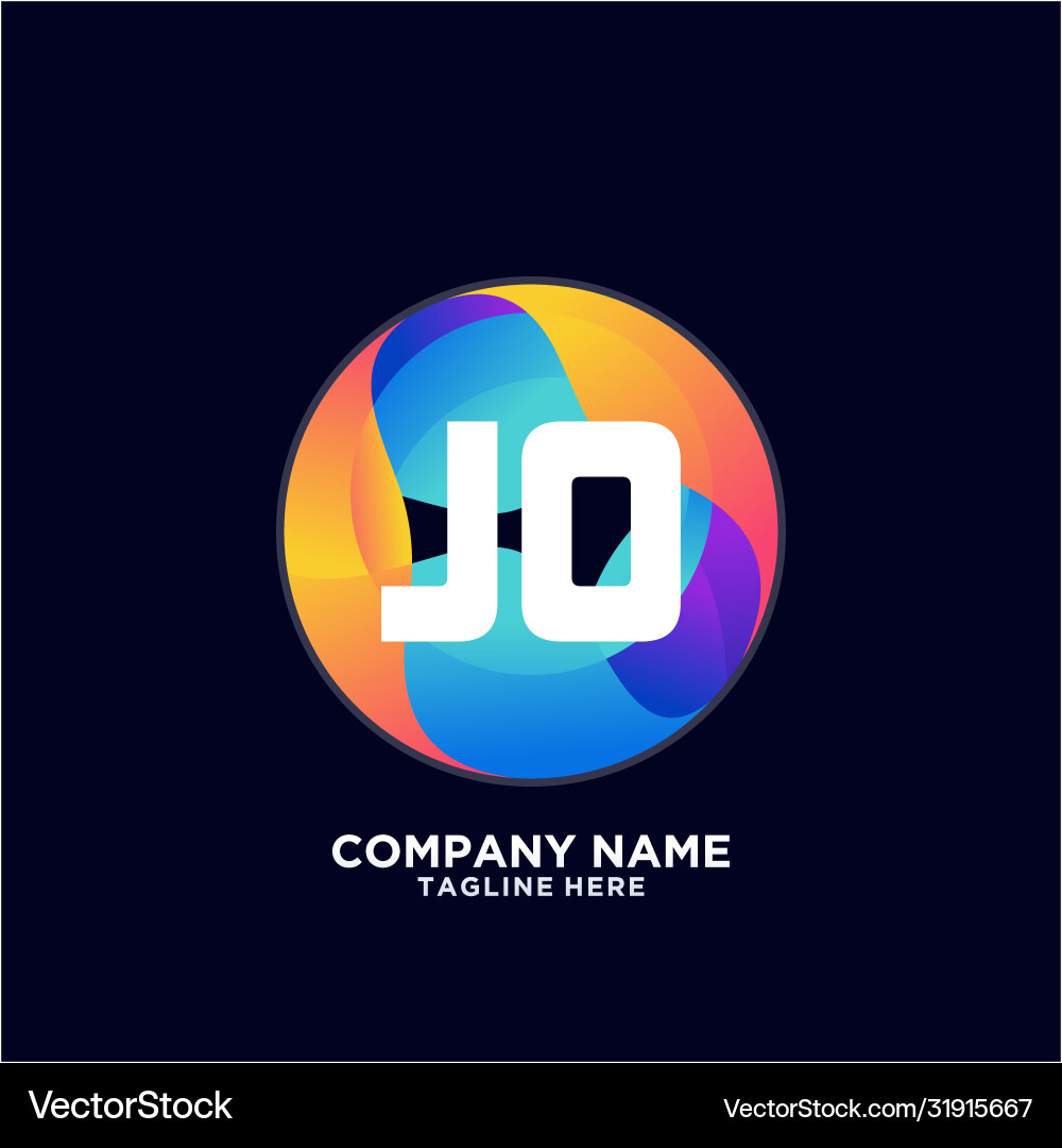 Jo initial logo with colorful circle template Jo initial logo with colorful circle template vector image