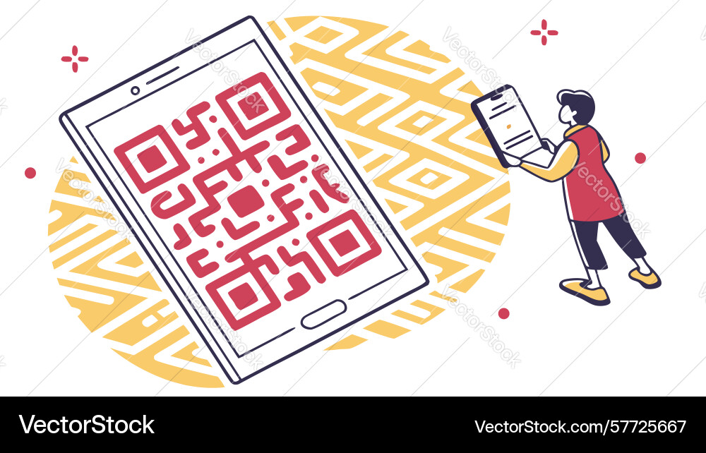 People interacting with qr code and mobile vector image