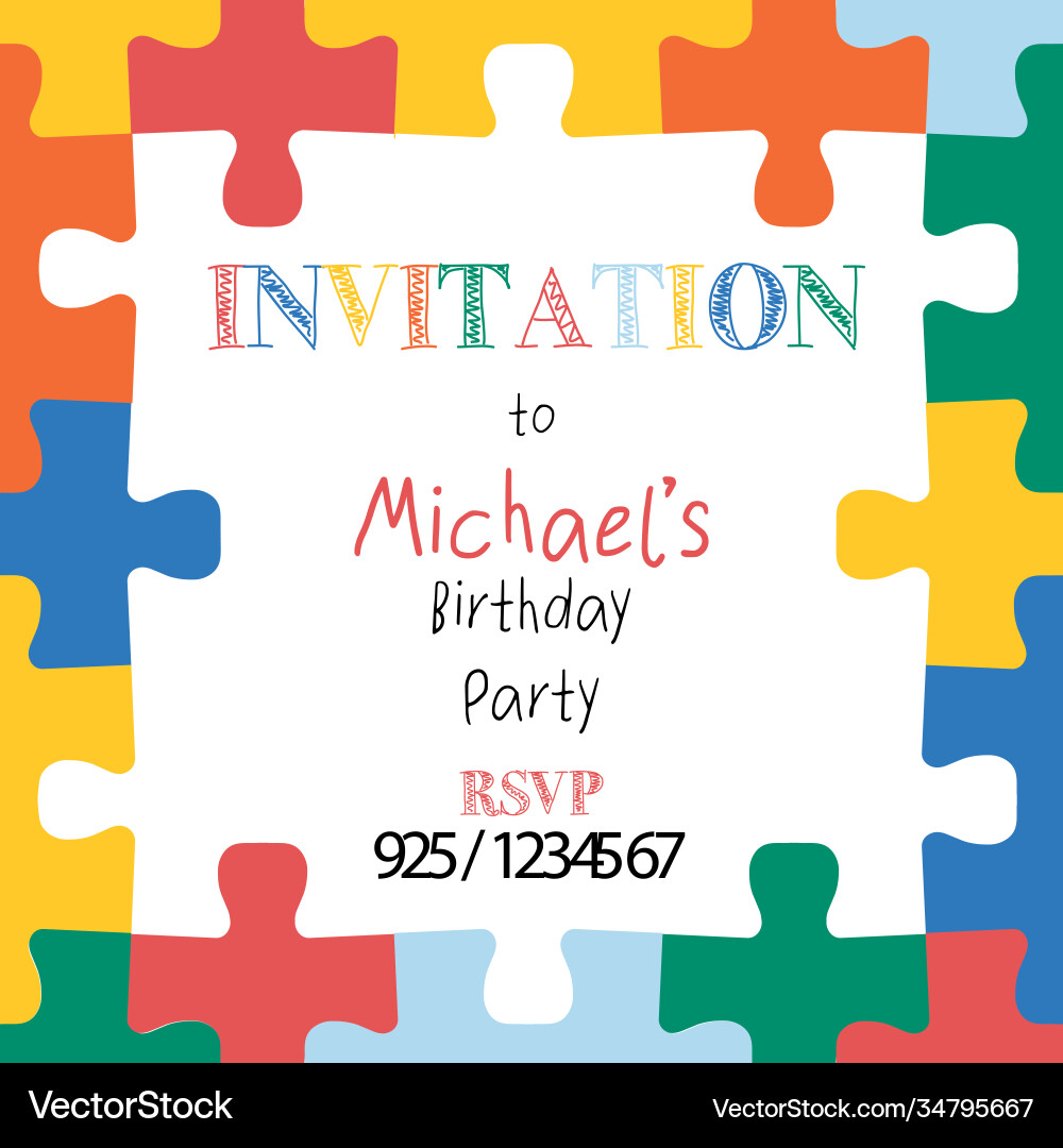 Puzzle pieces border frame square kids invitation – Royalty-Free Vector |  VectorStock, image size:1000x1080