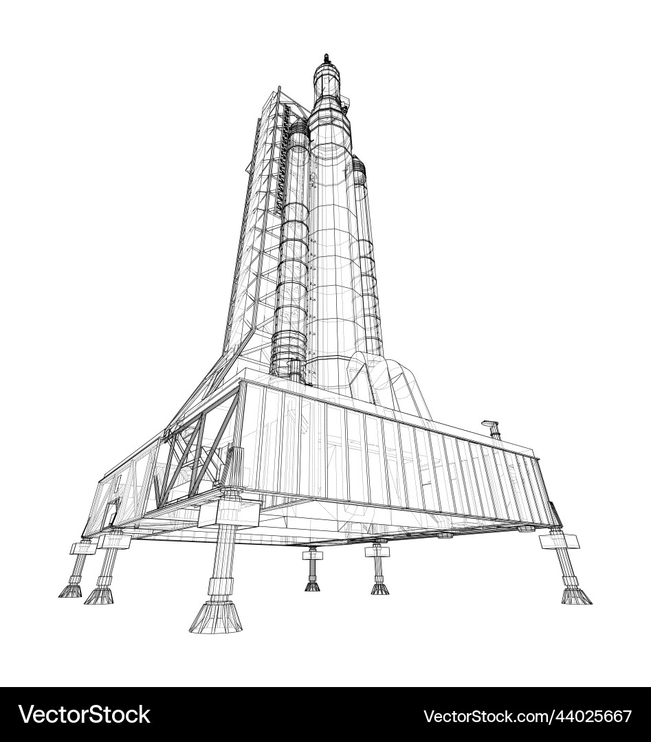 Space rocket on launch pad rendering of 3d vector image